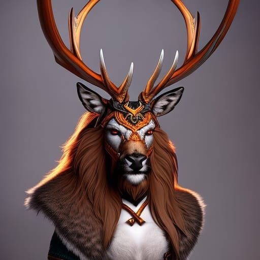 Detailed Line Art: Anthro Deer Viking Warrior