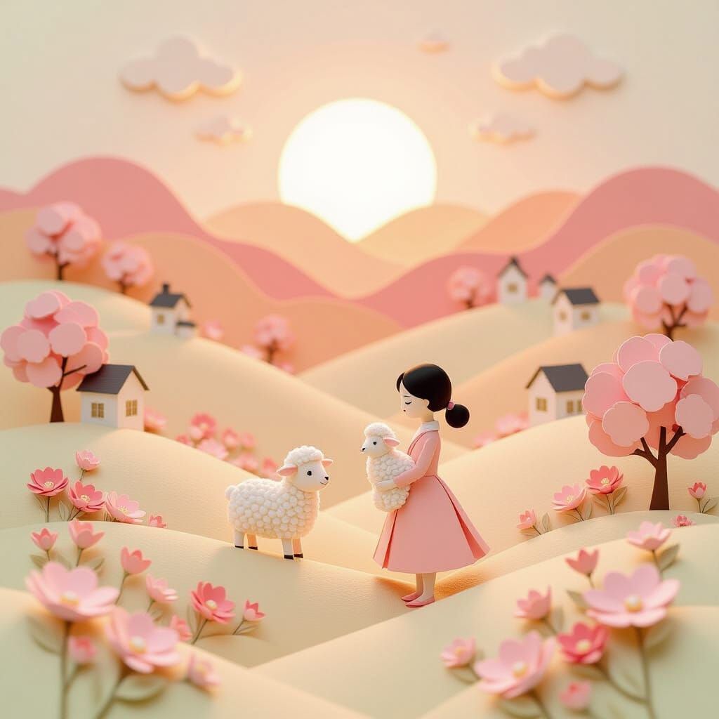 Paper Art Countryside at Dawn