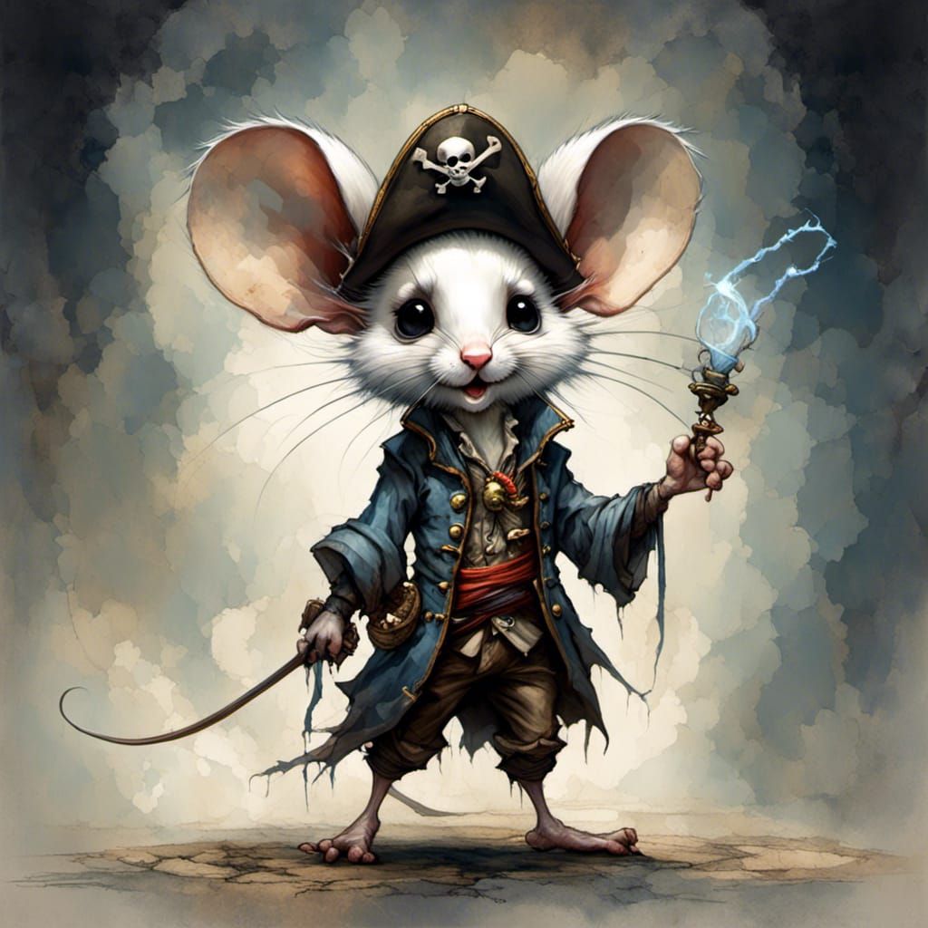 Funny White Mouse Pirate Caricature in Pixar Style