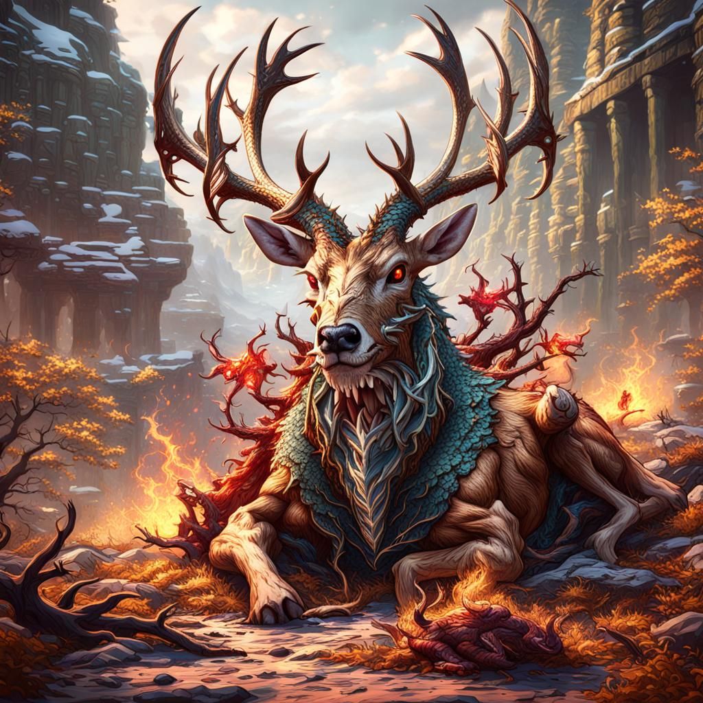 Dragon Eats Deer: Detailed Matte Painting