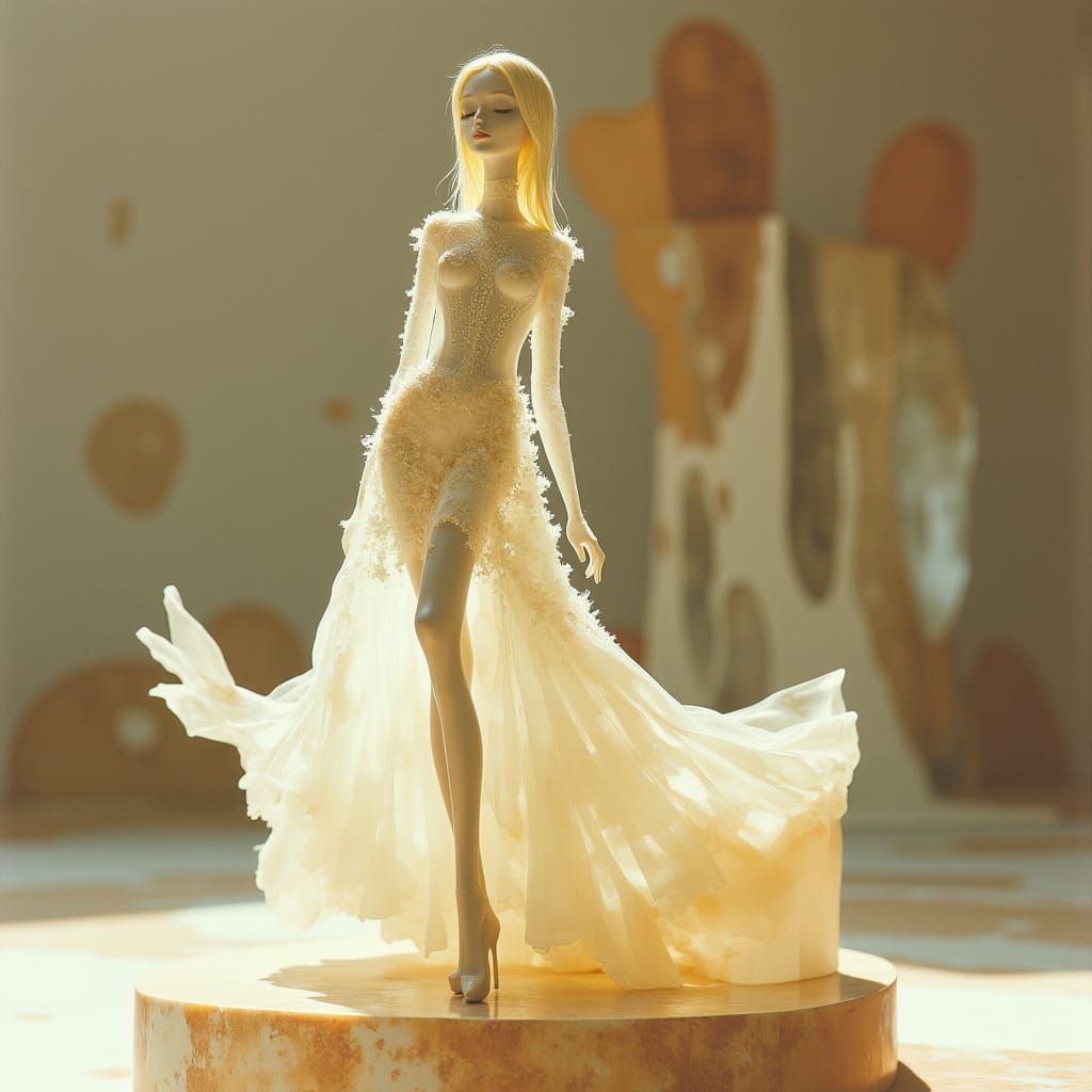 Woman on Translucent Soap Box: Dreamy Ethereal Sculpture