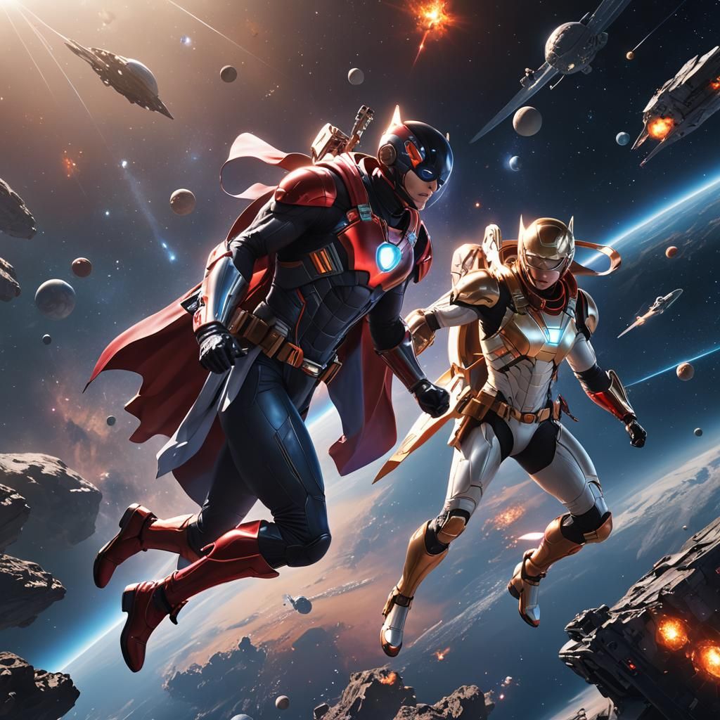 Superheroes Travel in Space: 3D Anime Art