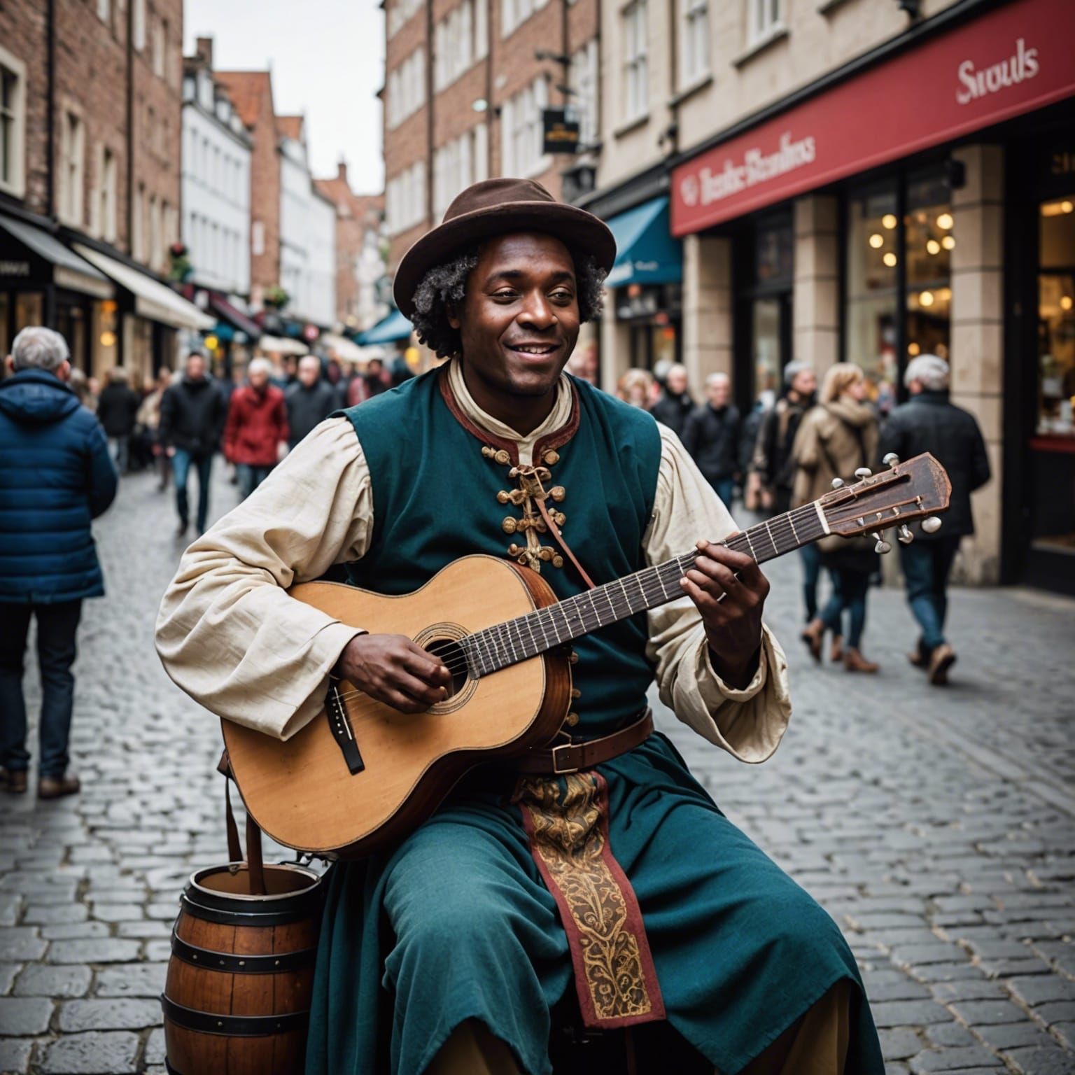 Medieval Minstrel in Modern City Center