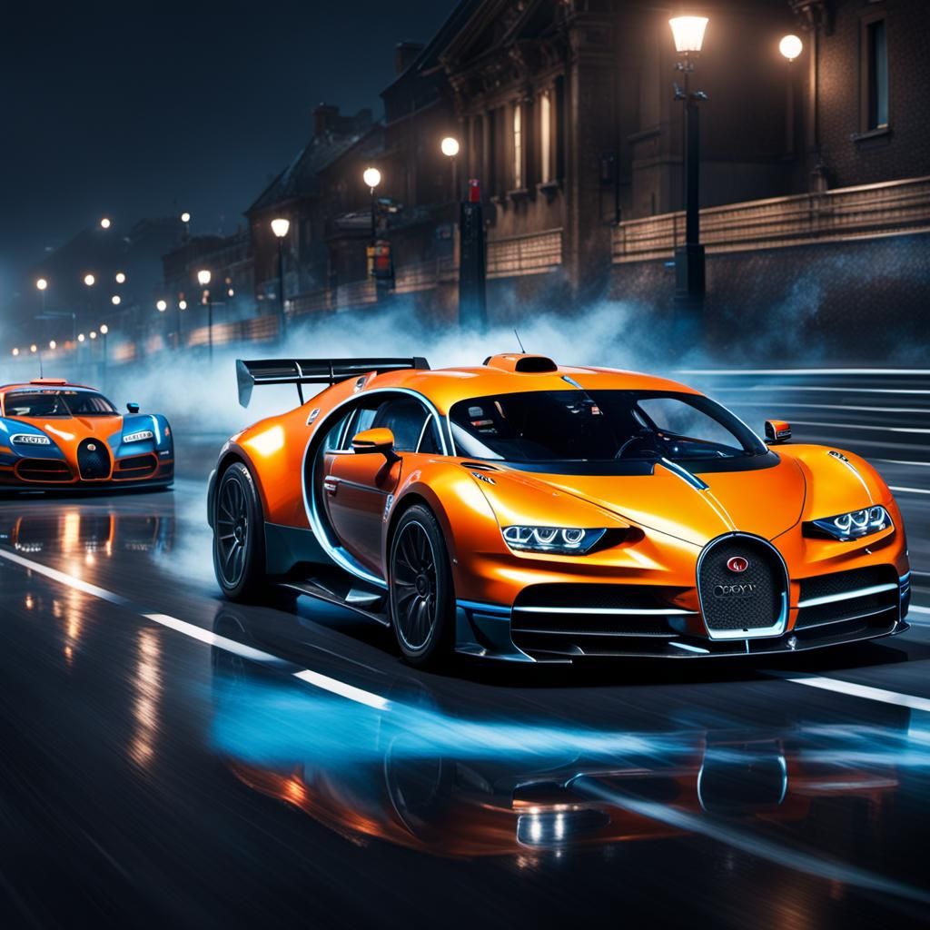 Bugatti Race Cars at Le Mans: Hyper-Realistic Scene