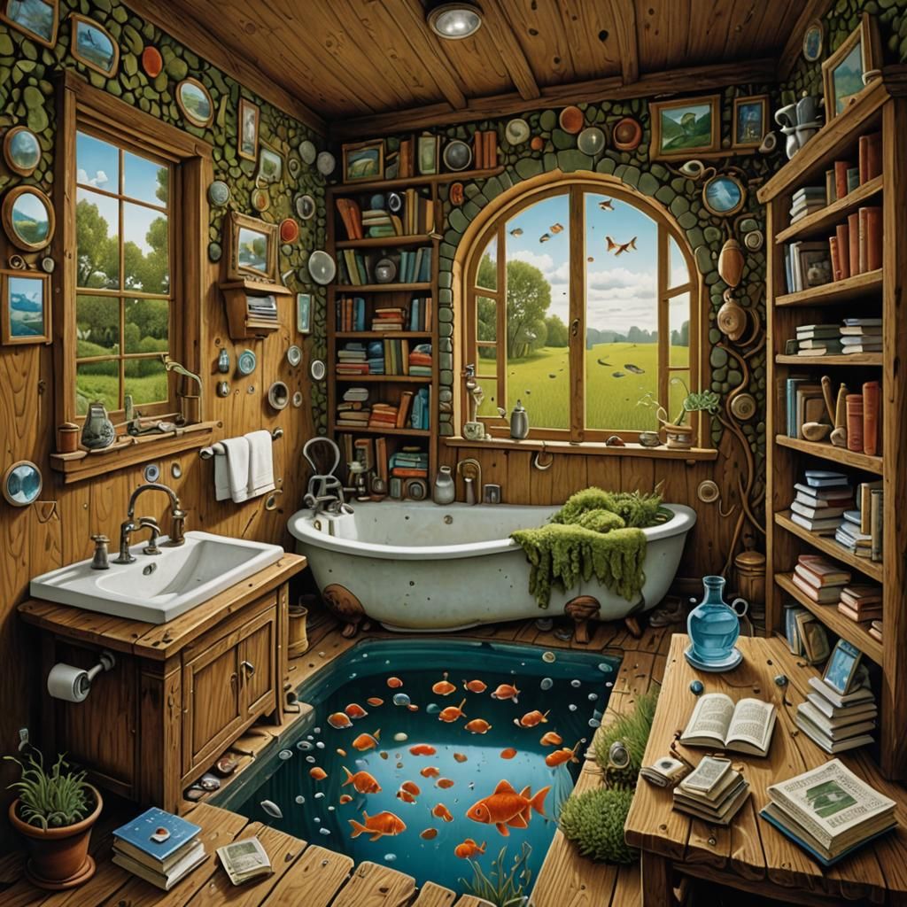 Surreal Cave Cottage Bathroom Interior