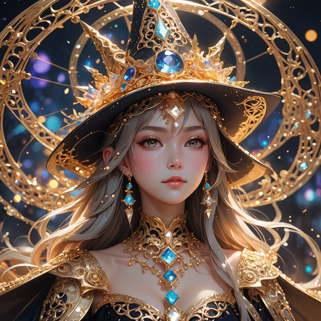 Glistening Jeweled Witch Hat in Anime Style