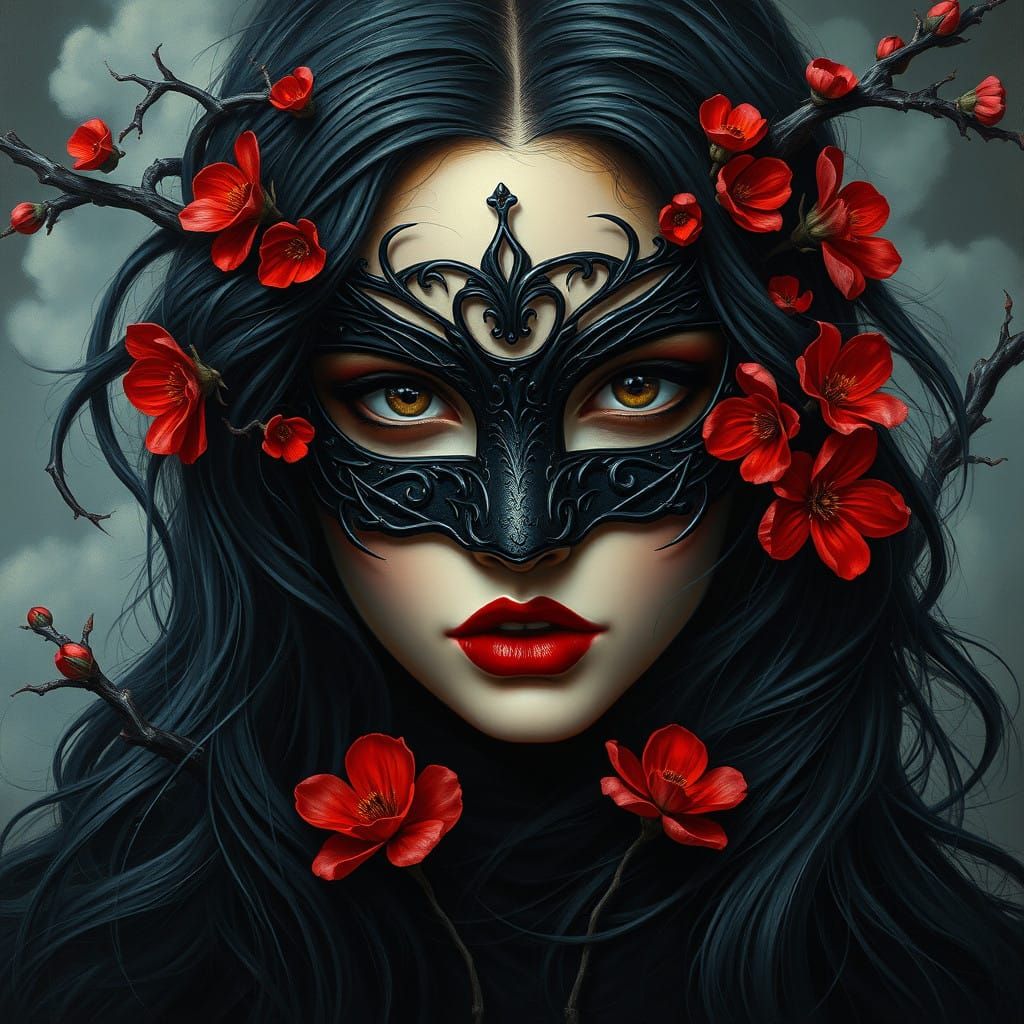 Post-Impressionist Oil Painting of Enigmatic Lady in Soft Bl...