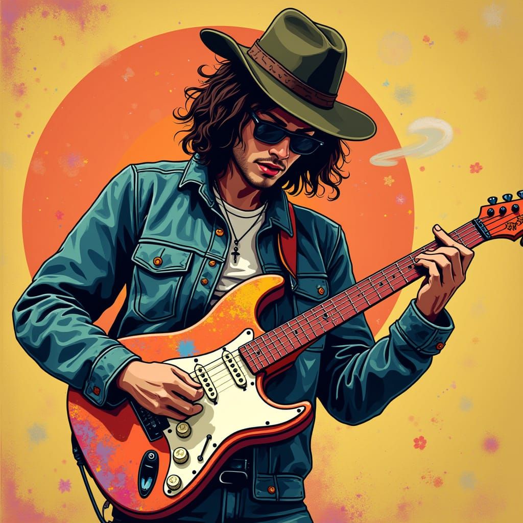 Musician Playing Guitar in Eclectic Style
