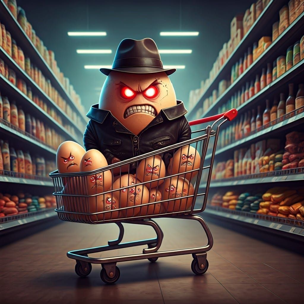 Furious Egg Leads Angry Egg Cart Through Retro-Futuristic Gr...