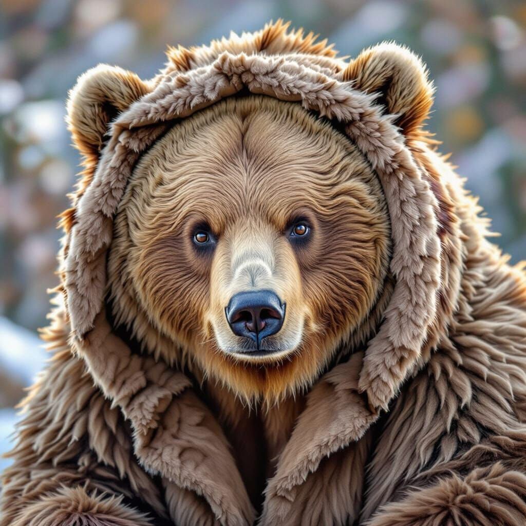 Photorealistic Fluffy Bear with Gentle Face