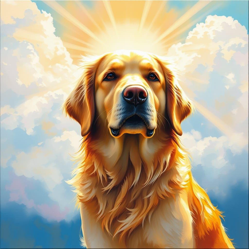 Golden Retriever Basks in Vibrant Clouds of Divine Light