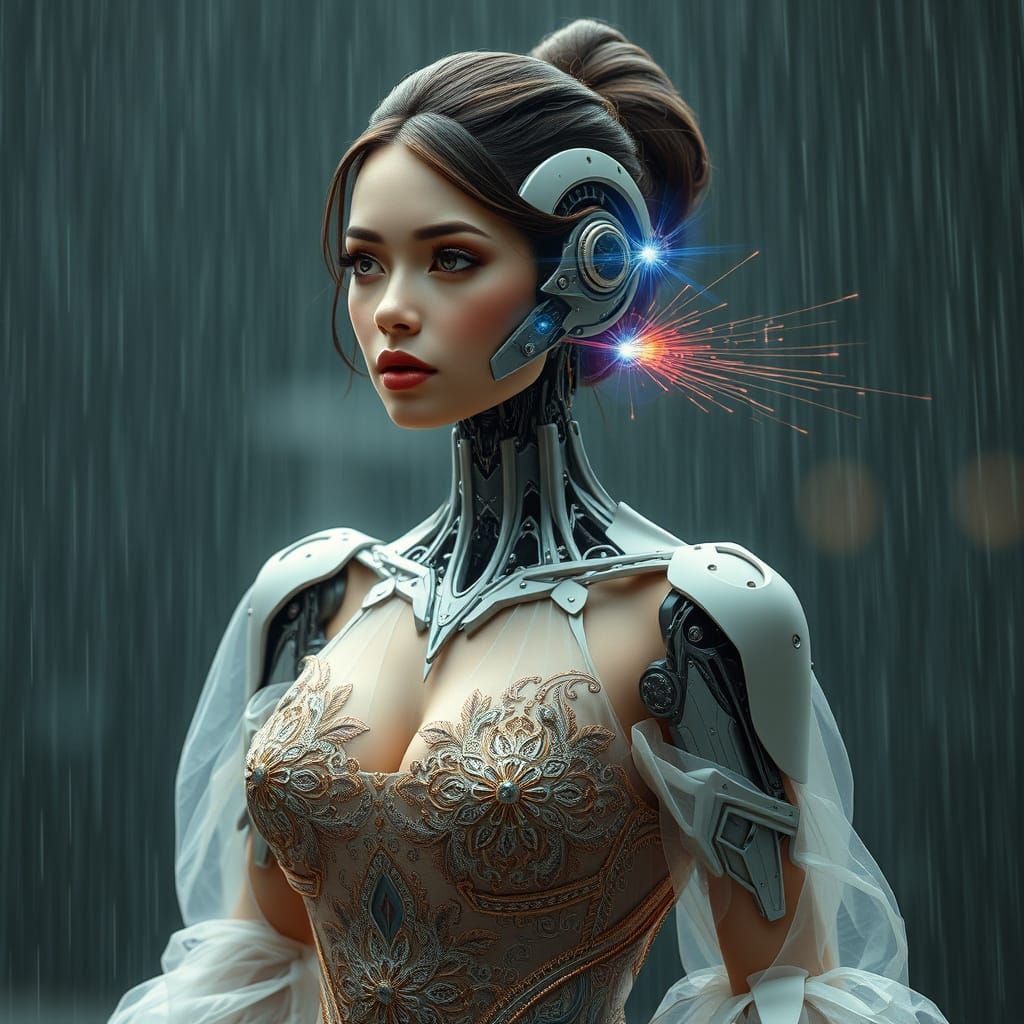 Cyberpunk Goddess in Rainy Night