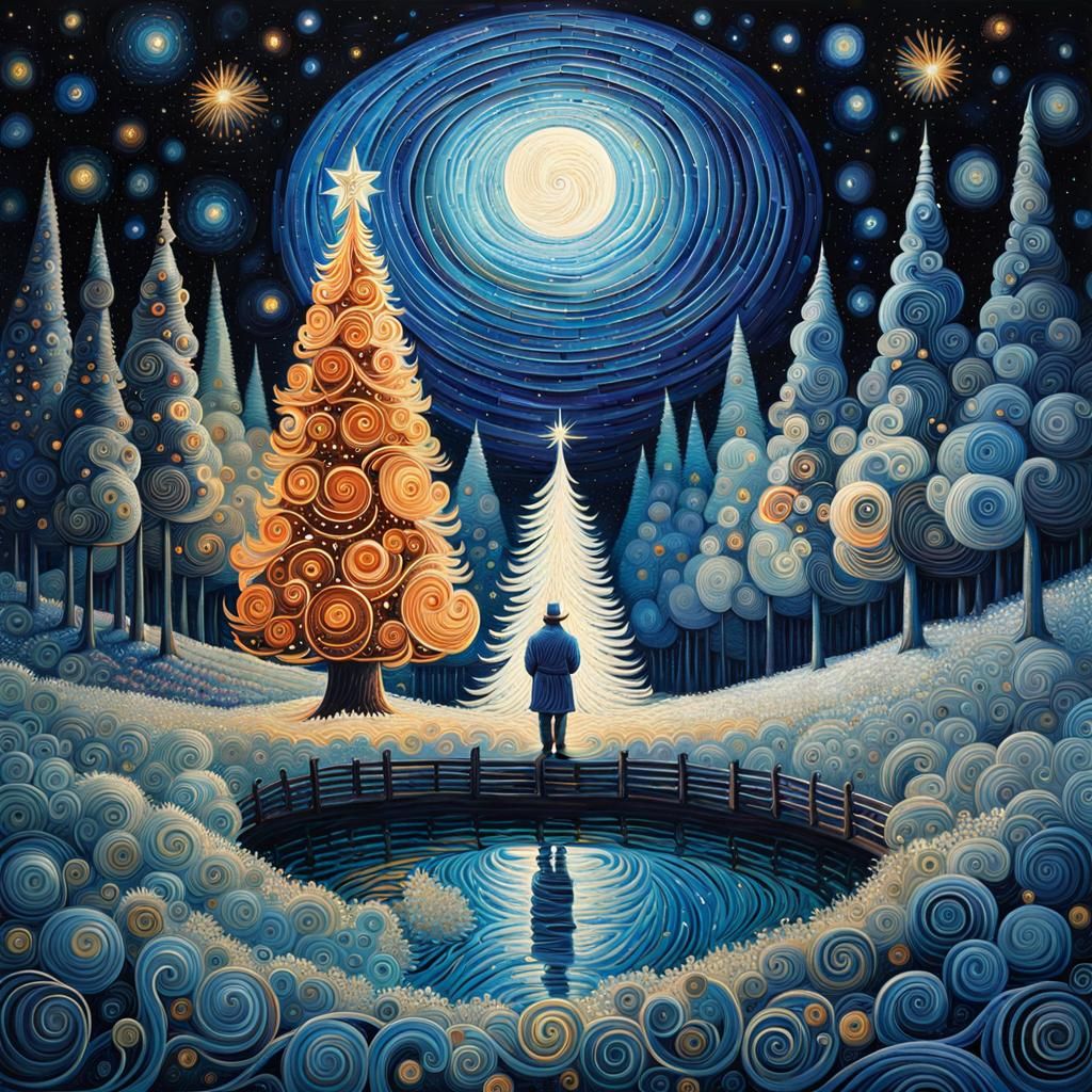 Bioluminescent Santa in Geometric Christmas Maze