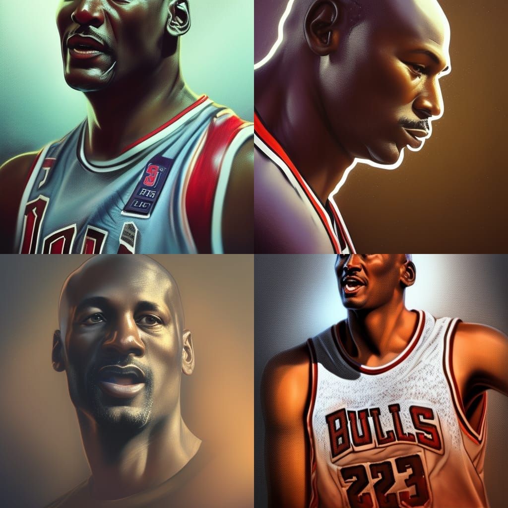 Michael Jordan Portrait in Hyperdetailed Art Style