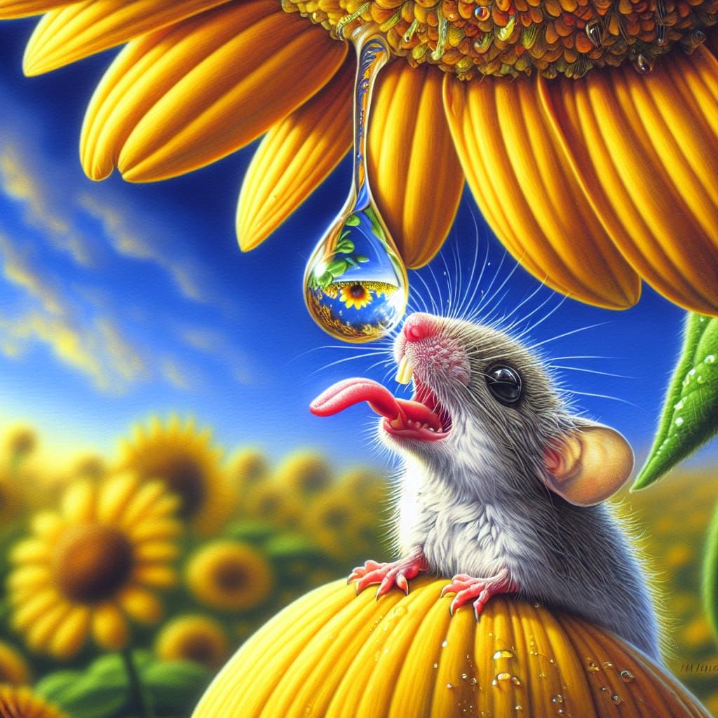 Vibrant Flower Petal Water Droplet in Mixed Media Style