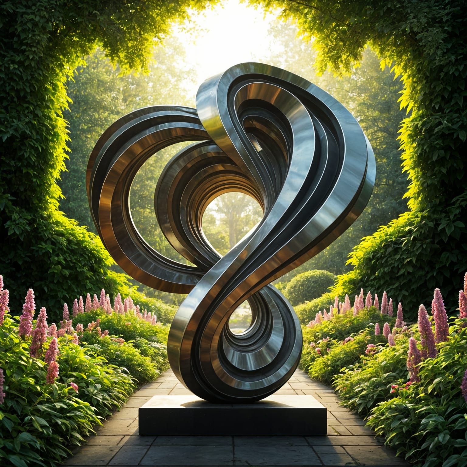 Organic Harmony Sculpture in Lush Garden