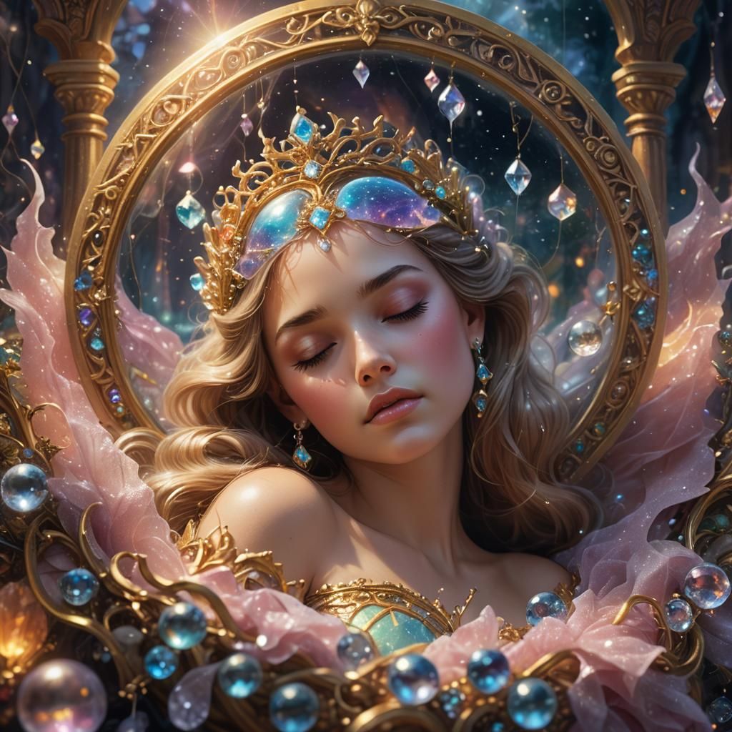 Sleeping Princess in Crystal Orb with Gold Filigree