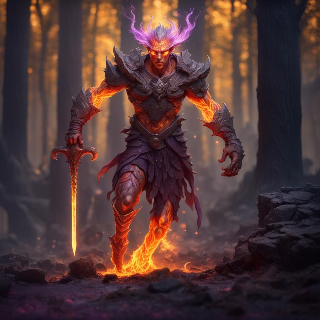 Fiery Weaponsmith Forging Sword in Dark Fantasy Style