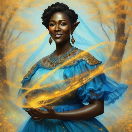 Woman in Blue Dress as Impressionist Oil Painting