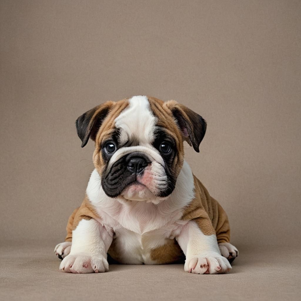 Adorable Bulldog Puppy with Teddy Bear