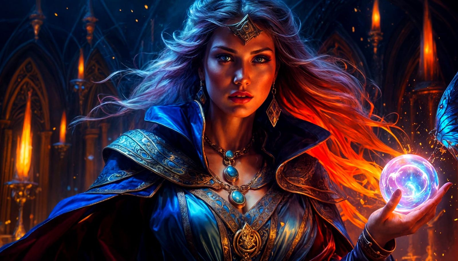 Sorceress Unleashes Magical Power in Dramatic Oil Painting