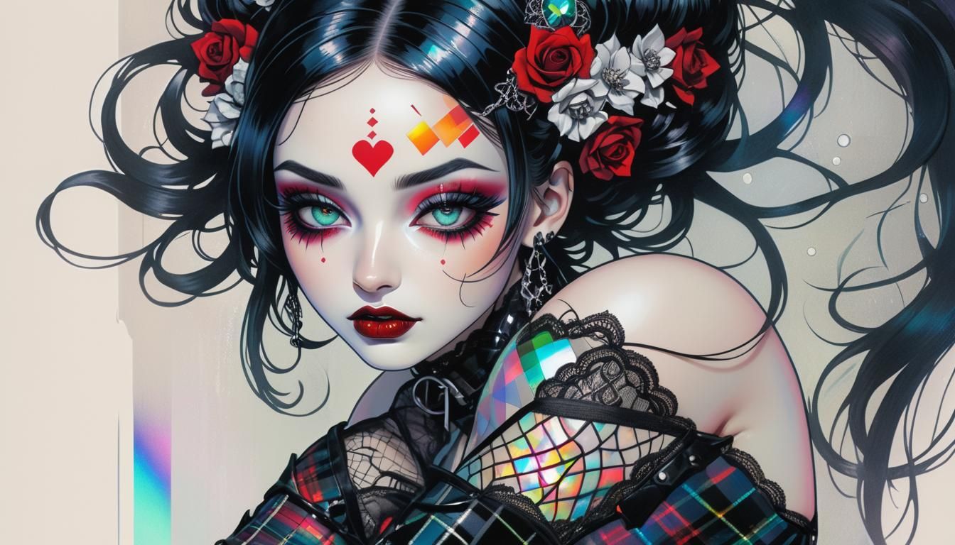 Iridescent Gothic Babe in Fluid Splatter Impasto