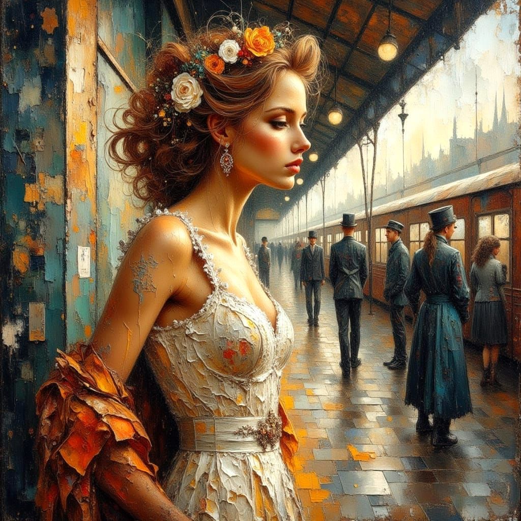 Impasto Painting of Reunion at Train Station