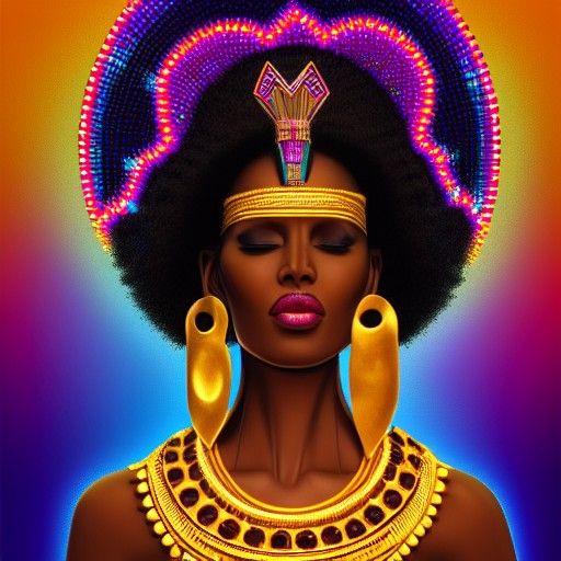 Ethiopian Goddess in Synthwave Cityscape
