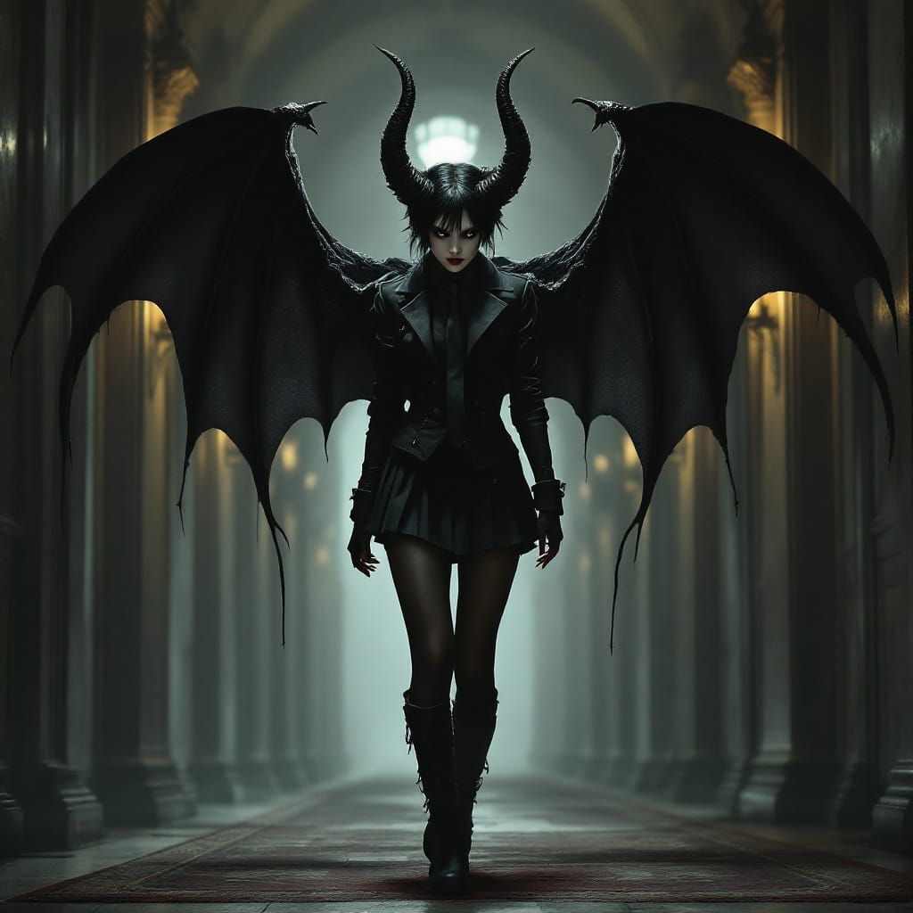 Goth Girl and Demonic Doppelganger in Dark Fantasy Style