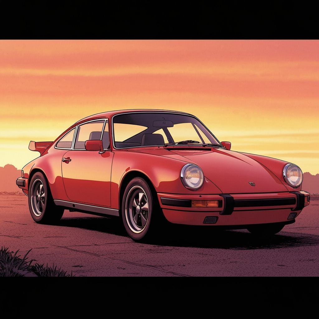 Woman with Porsche 911 in Comic Art Style