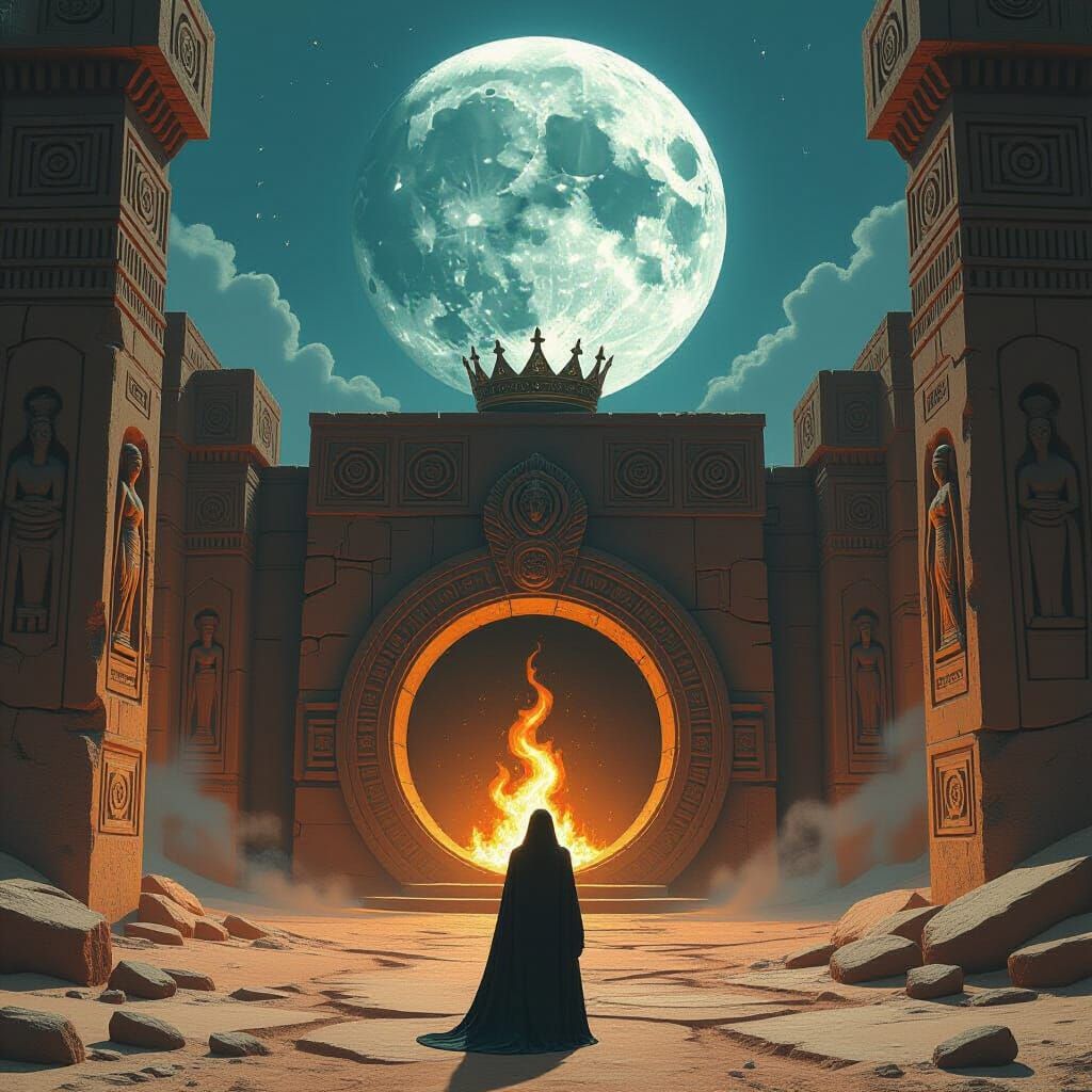 Mysterious Figure Before Ancient Vault in Africa