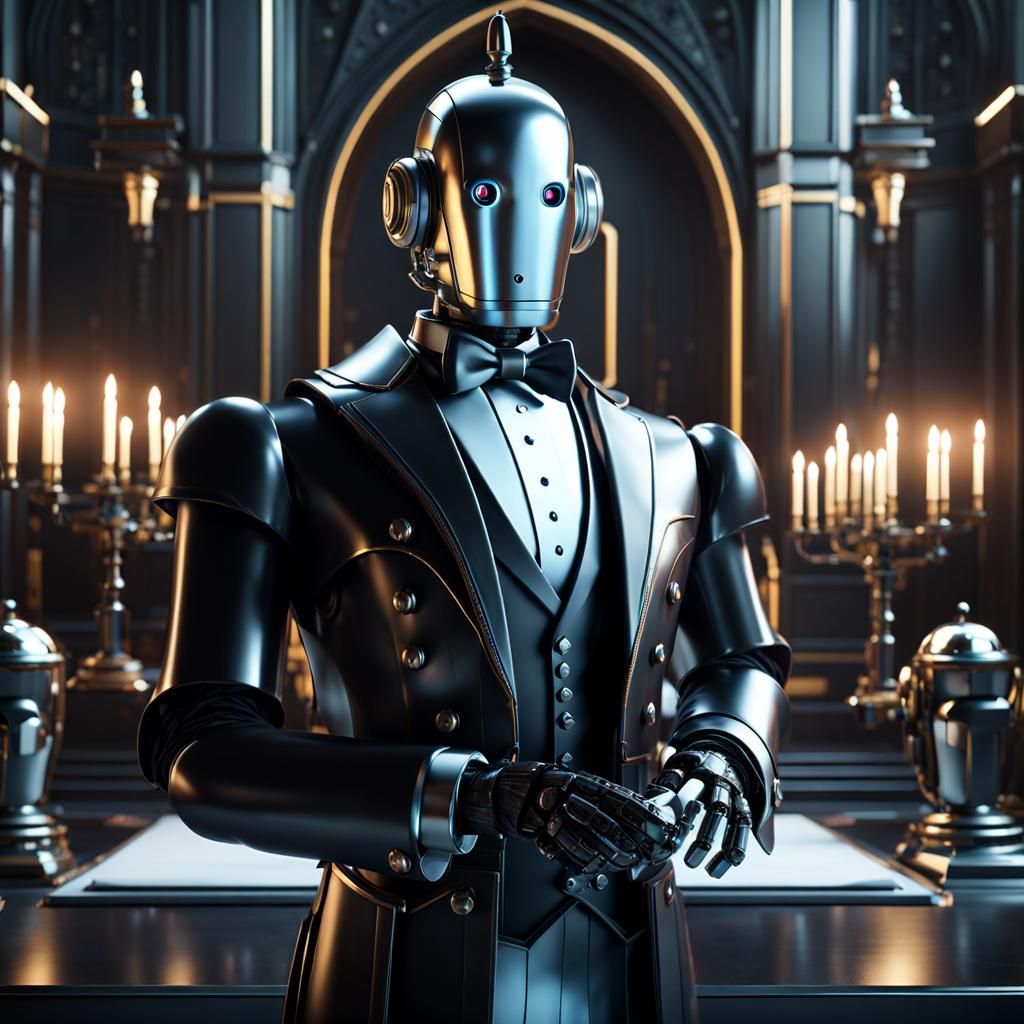 Android Butler in Haunted Castle, Sci-Fi Art