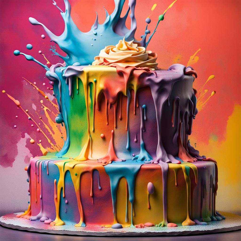 Colorful Designer Cake as Splash Art Sculpture