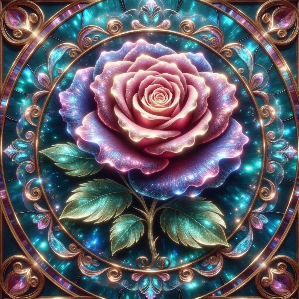 Renaissance-Inspired Rose in Stained Glass Window Design