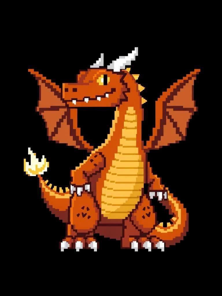 8-Bit Dragon on Black Background