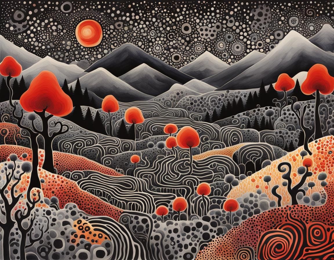 Labyrinth of Fear: Abstract Watercolor in Kusama Rivera Styl...