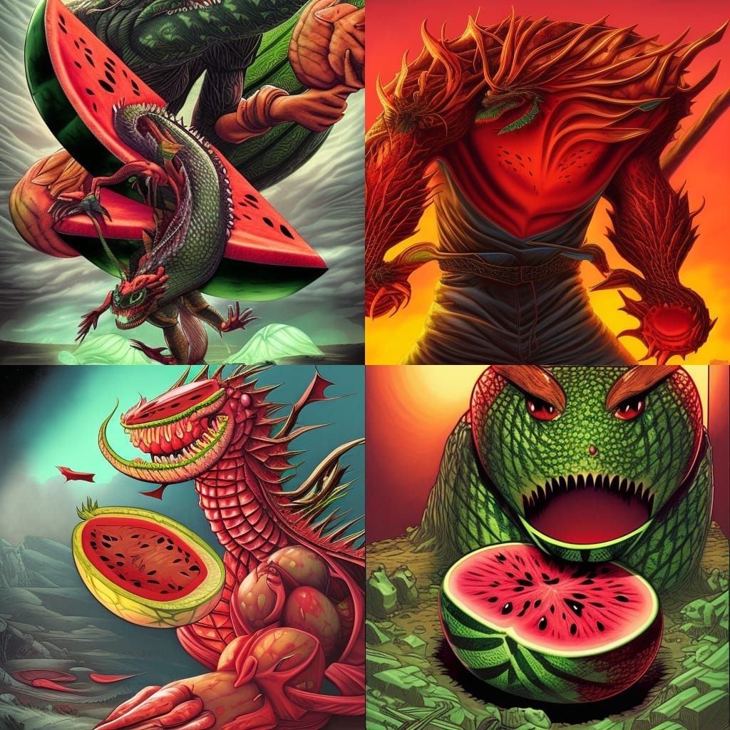 Watermelon Dragon in Comic Book Art Style