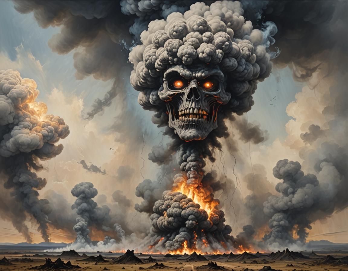 Ominous Demon Sculpture Rises from Nuclear Explosion