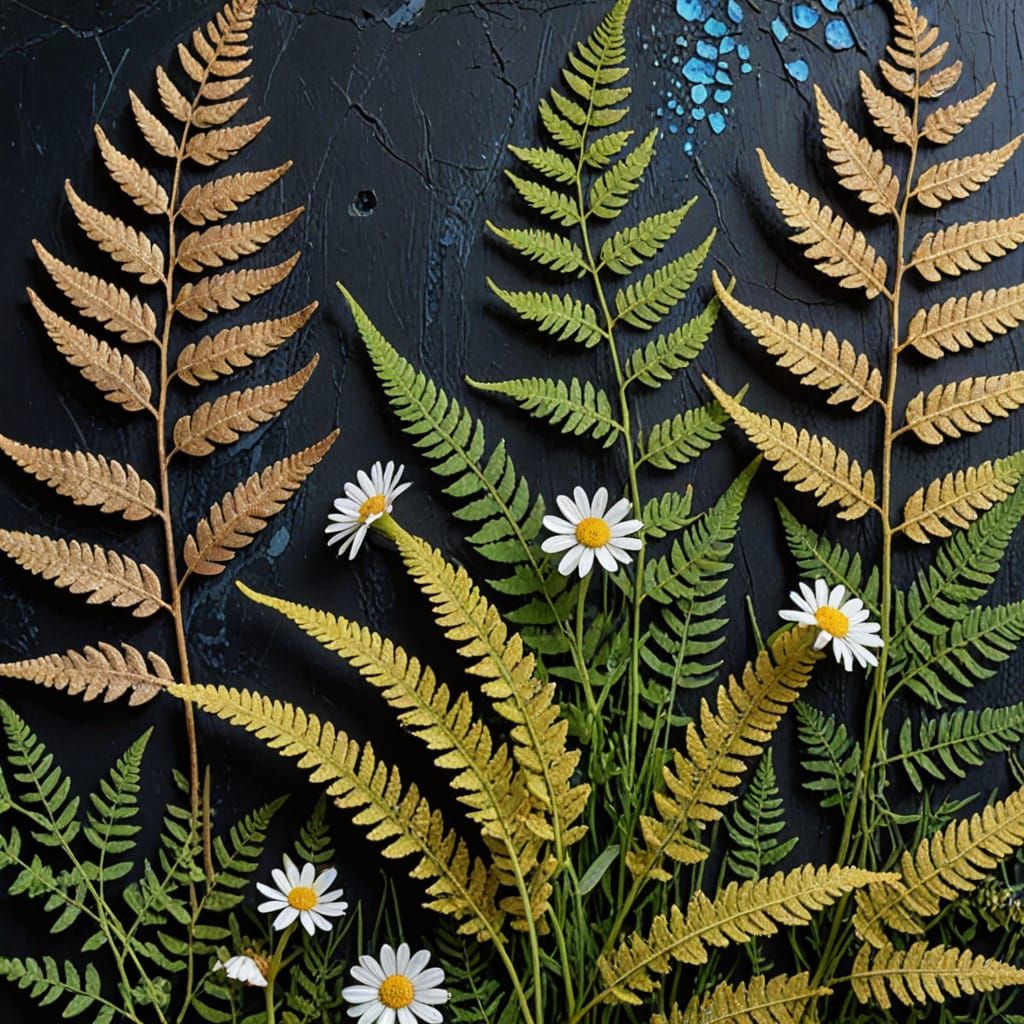 Ferns, Daisies, and Flax: Mixed Media Macro Art