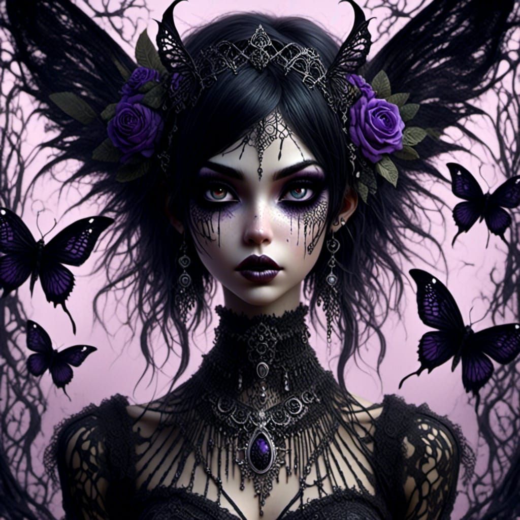 Gothic Woman with Butterfly in Digital Art