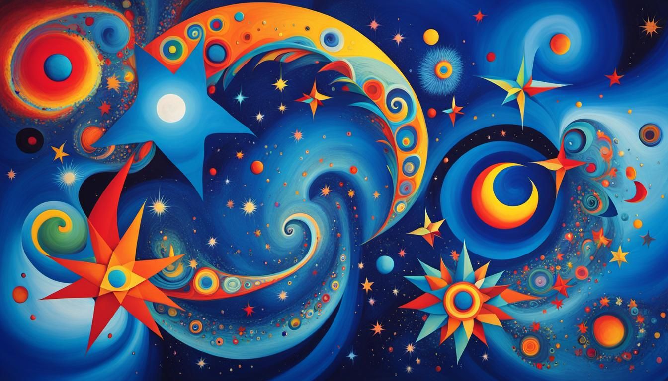 Cosmic Stars in Cerulean Sky: Surrealist Dreamscape