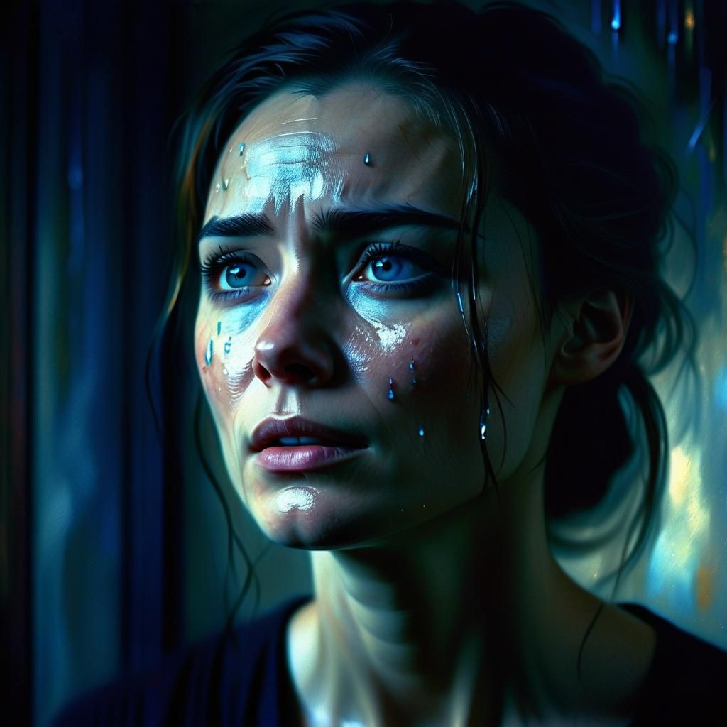 Crystal Light blue eyes looking through your soul while grie...