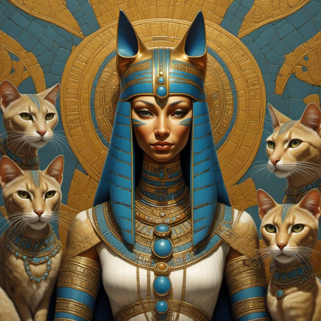 Bastet with Cat Features in Fantasy Caricature Style