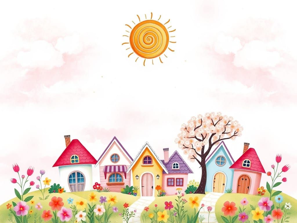 Whimsical Pastel Houses in Dreamy Watercolor Style