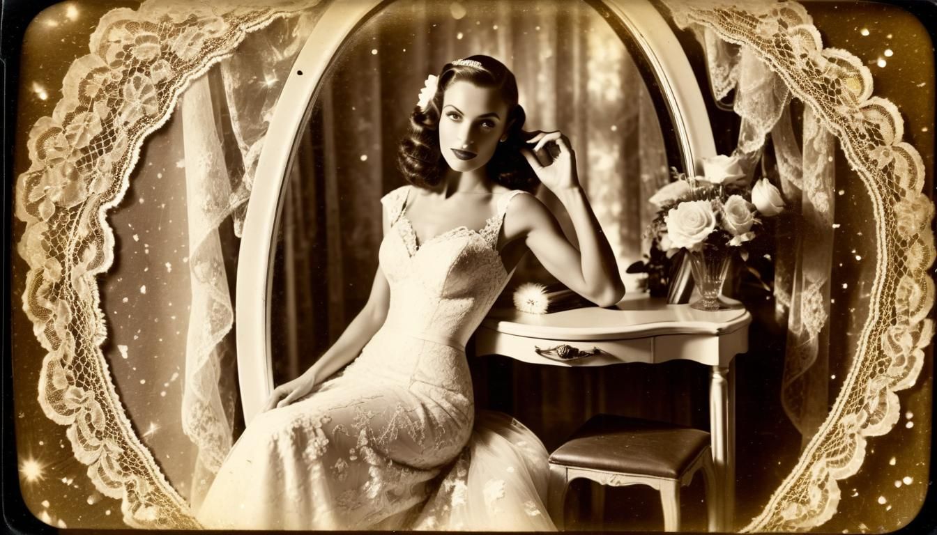 1940s Bride in Sepia Tones as Vintage Polaroid