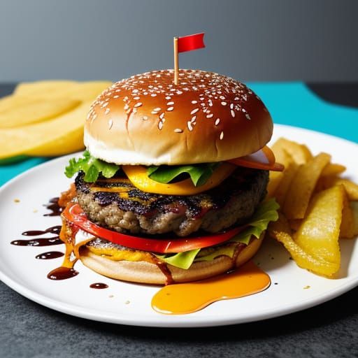 Hyperrealistic Burger in Splash Art Style