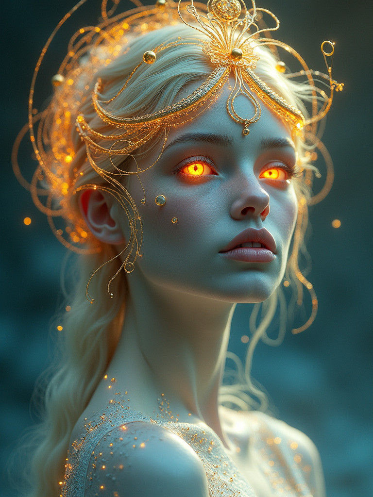 Mystical Woman with Cosmic Diadem in Digital Art Style