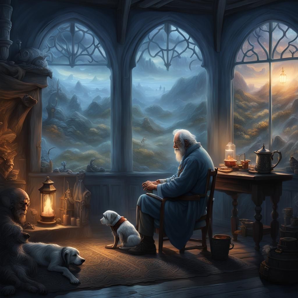 Farewell: Old Man and Dog in Matte Painting