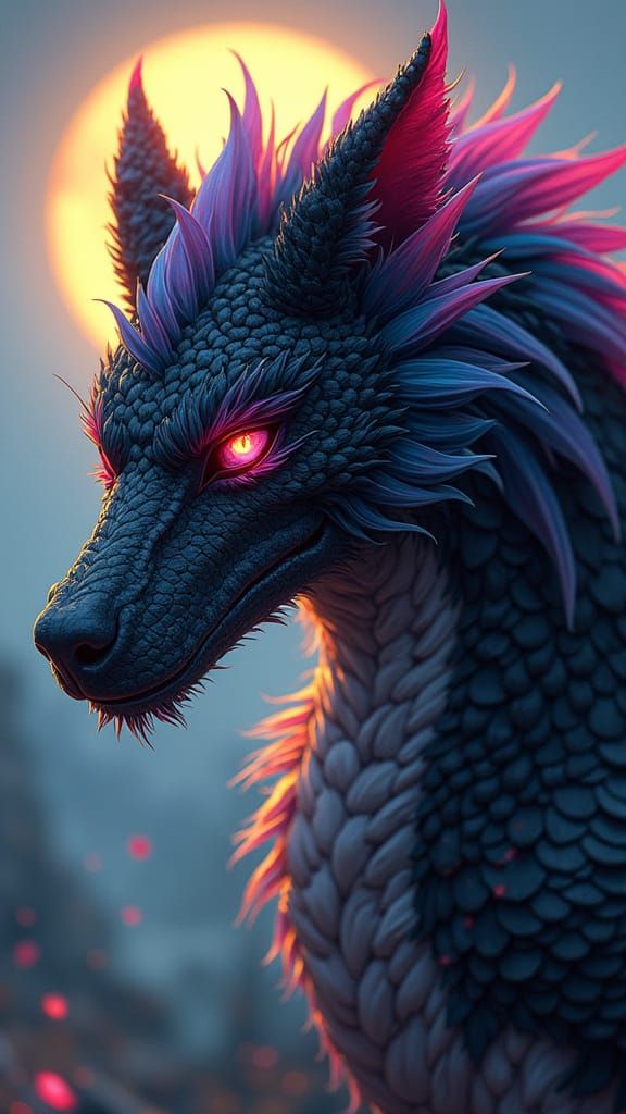 Manga-Style Bone Wolf Dragon Hybrid in Deep Colors