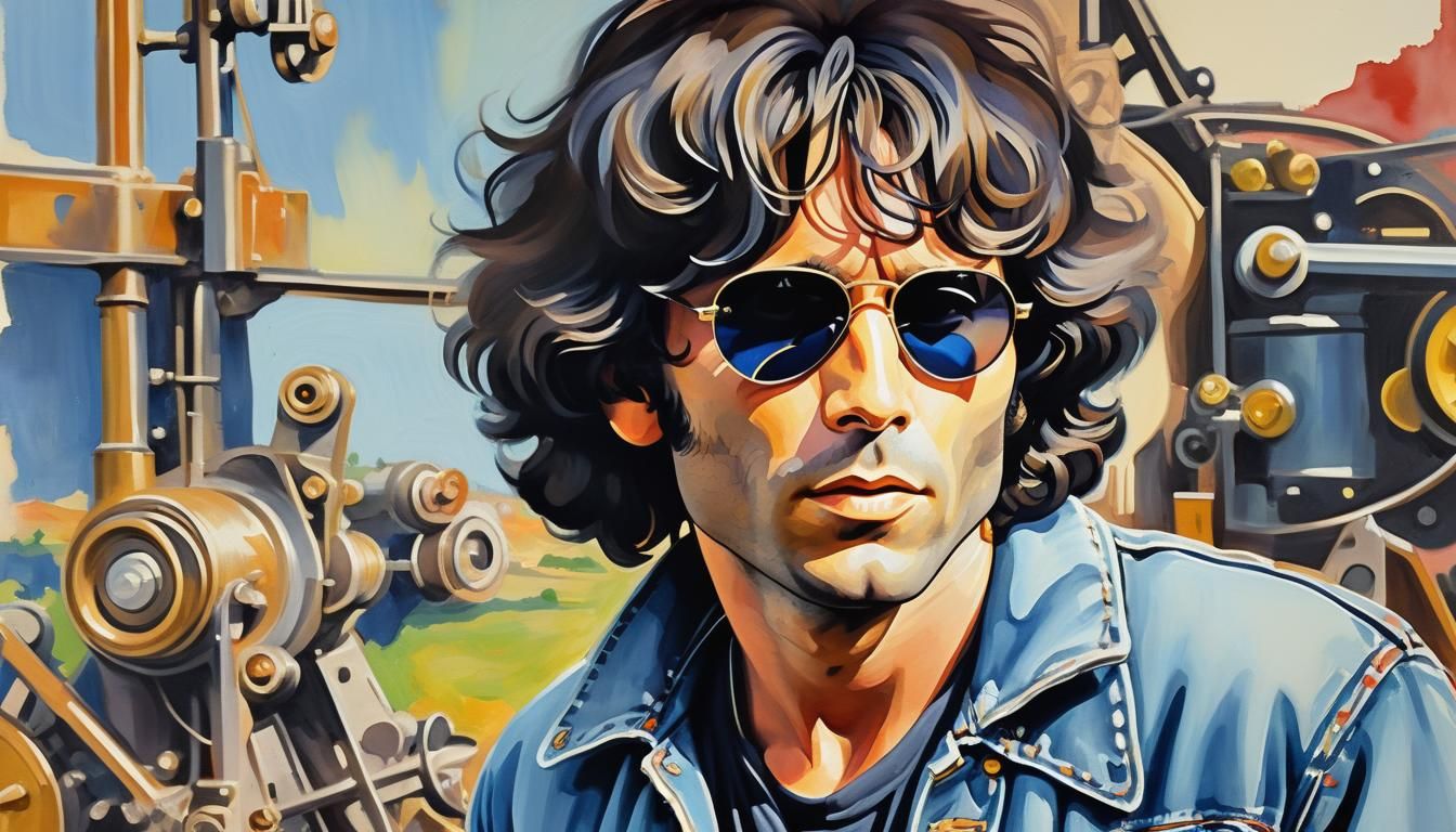 Jim Morrison Acrylic Portrait with Gouache and Watercolor Te...